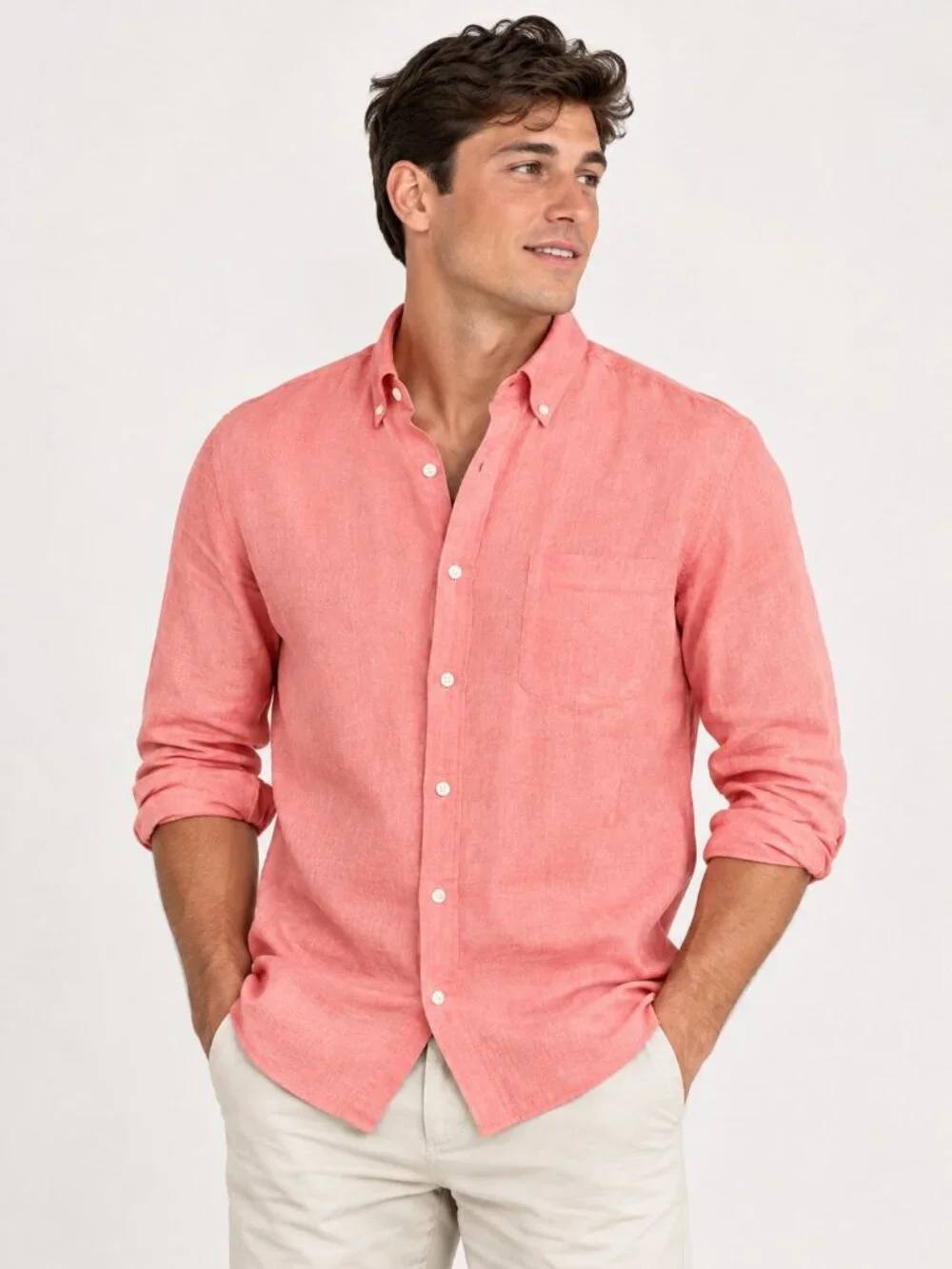 Banana Republic Men’s Linen Button Down Shirt Salmon Coral Coastal Preppy Size M